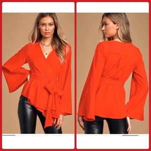 Lulus romantic bell sleeve wrap blouse S